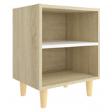 NNEVL Bed Cabinets Solid Wood Legs 2pcs Sonoma Oak&White 40x30x50cm