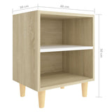 NNEVL Bed Cabinets Solid Wood Legs 2pcs Sonoma Oak&White 40x30x50cm