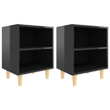 NNEVL Bed Cabinets Solid Wood Legs 2 pcs High Gloss Black 40x30x50 cm