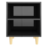 NNEVL Bed Cabinets Solid Wood Legs 2 pcs High Gloss Black 40x30x50 cm