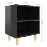 NNEVL Bed Cabinets Solid Wood Legs 2 pcs High Gloss Black 40x30x50 cm