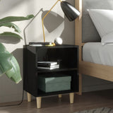 NNEVL Bed Cabinets Solid Wood Legs 2 pcs High Gloss Black 40x30x50 cm