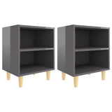 NNEVL Bed Cabinets Solid Wood Legs 2 pcs High Gloss Grey 40x30x50 cm