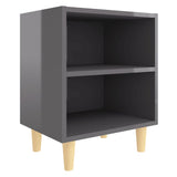 NNEVL Bed Cabinets Solid Wood Legs 2 pcs High Gloss Grey 40x30x50 cm