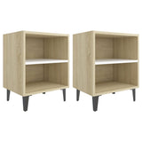 NNEVL Bed Cabinets Metal Legs 2 pcs Sonoma Oak and White 40x30x50 cm