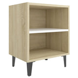 NNEVL Bed Cabinets Metal Legs 2 pcs Sonoma Oak and White 40x30x50 cm