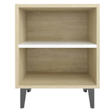 NNEVL Bed Cabinets Metal Legs 2 pcs Sonoma Oak and White 40x30x50 cm