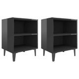 NNEVL Bed Cabinets with Metal Legs 2 pcs High Gloss Black 40x30x50 cm