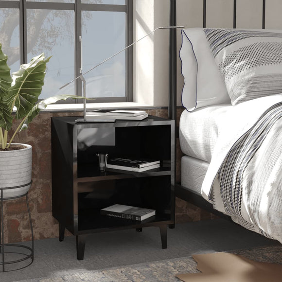 NNEVL Bed Cabinets with Metal Legs 2 pcs High Gloss Black 40x30x50 cm