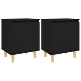 NNEVL Bed Cabinets with Solid Wood Legs 2 pcs Black 40x30x50 cm