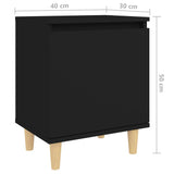 NNEVL Bed Cabinets with Solid Wood Legs 2 pcs Black 40x30x50 cm