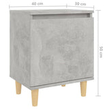 NNEVL Bed Cabinets with Solid Wood Legs 2pcs Concrete Grey 40x30x50cm