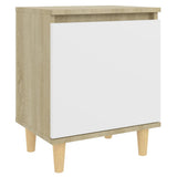 NNEVL Bed Cabinet with Solid Wood Legs Sonoma Oak & White 40x30x50cm