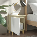 NNEVL Bed Cabinet with Solid Wood Legs Sonoma Oak & White 40x30x50cm