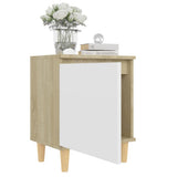NNEVL Bed Cabinet with Solid Wood Legs Sonoma Oak & White 40x30x50cm