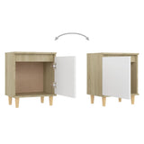 NNEVL Bed Cabinet with Solid Wood Legs Sonoma Oak & White 40x30x50cm