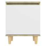 NNEVL Bed Cabinet with Solid Wood Legs Sonoma Oak & White 40x30x50cm