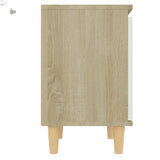 NNEVL Bed Cabinet with Solid Wood Legs Sonoma Oak & White 40x30x50cm