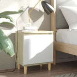 NNEVL Bed Cabinet with Solid Wood Legs Sonoma Oak & White 40x30x50cm