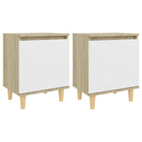 NNEVL Bed Cabinets Solid Wood Legs 2pcs Sonoma Oak&White 40x30x50cm