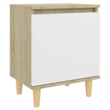 NNEVL Bed Cabinets Solid Wood Legs 2pcs Sonoma Oak&White 40x30x50cm