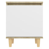 NNEVL Bed Cabinets Solid Wood Legs 2pcs Sonoma Oak&White 40x30x50cm