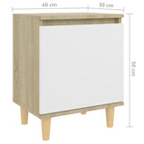 NNEVL Bed Cabinets Solid Wood Legs 2pcs Sonoma Oak&White 40x30x50cm