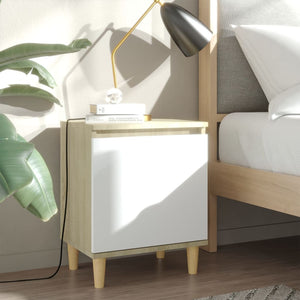 NNEVL Bed Cabinets Solid Wood Legs 2pcs Sonoma Oak&White 40x30x50cm