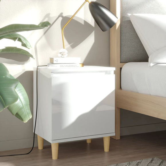 NNEVL Bed Cabinet  with Solid Wood Legs High Gloss White 40x30x50cm