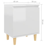 NNEVL Bed Cabinets Solid Wood Legs 2 pcs High Gloss White 40x30x50 cm