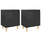 NNEVL Bed Cabinets Solid Wood Legs 2 pcs High Gloss Black 40x30x50 cm