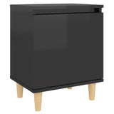 NNEVL Bed Cabinets Solid Wood Legs 2 pcs High Gloss Black 40x30x50 cm