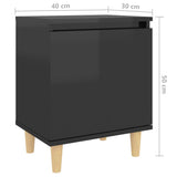 NNEVL Bed Cabinets Solid Wood Legs 2 pcs High Gloss Black 40x30x50 cm