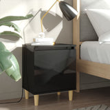 NNEVL Bed Cabinets Solid Wood Legs 2 pcs High Gloss Black 40x30x50 cm