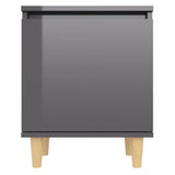 NNEVL Bed Cabinet with Solid Wood Legs High Gloss Grey 40x30x50 cm