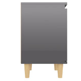 NNEVL Bed Cabinet with Solid Wood Legs High Gloss Grey 40x30x50 cm