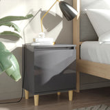 NNEVL Bed Cabinet with Solid Wood Legs High Gloss Grey 40x30x50 cm