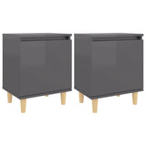 NNEVL Bed Cabinets Solid Wood Legs 2 pcs High Gloss Grey 40x30x50 cm