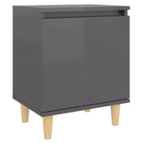 NNEVL Bed Cabinets Solid Wood Legs 2 pcs High Gloss Grey 40x30x50 cm