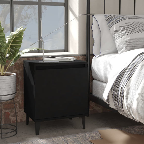 NNEVL Bed Cabinet with Metal Legs Black 40x30x50 cm