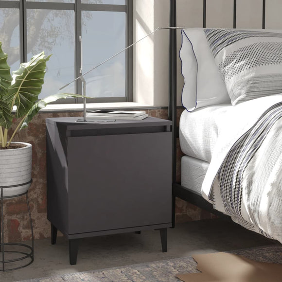 NNEVL Bed Cabinet with Metal Legs Grey 40x30x50 cm