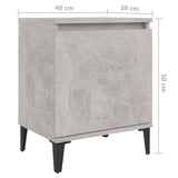 NNEVL Bed Cabinets with Metal Legs 2 pcs Concrete Grey 40x30x50 cm