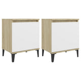 NNEVL Bed Cabinets Metal Legs 2 pcs Sonoma Oak and White 40x30x50 cm