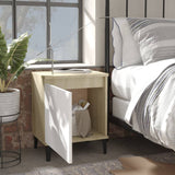 NNEVL Bed Cabinets Metal Legs 2 pcs Sonoma Oak and White 40x30x50 cm