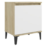 NNEVL Bed Cabinets Metal Legs 2 pcs Sonoma Oak and White 40x30x50 cm