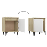 NNEVL Bed Cabinets Metal Legs 2 pcs Sonoma Oak and White 40x30x50 cm