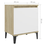 NNEVL Bed Cabinets Metal Legs 2 pcs Sonoma Oak and White 40x30x50 cm