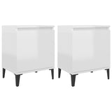 NNEVL Bed Cabinets with Metal Legs 2 pcs High Gloss White 40x30x50 cm