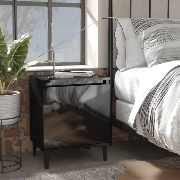 NNEVL Bed Cabinet with Metal Legs High Gloss Black 40x30x50 cm