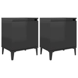 NNEVL Bed Cabinets with Metal Legs 2 pcs High Gloss Black 40x30x50 cm